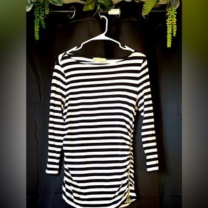 Michael Kors - Black & White Stripped Shirt - Gold MK zipper